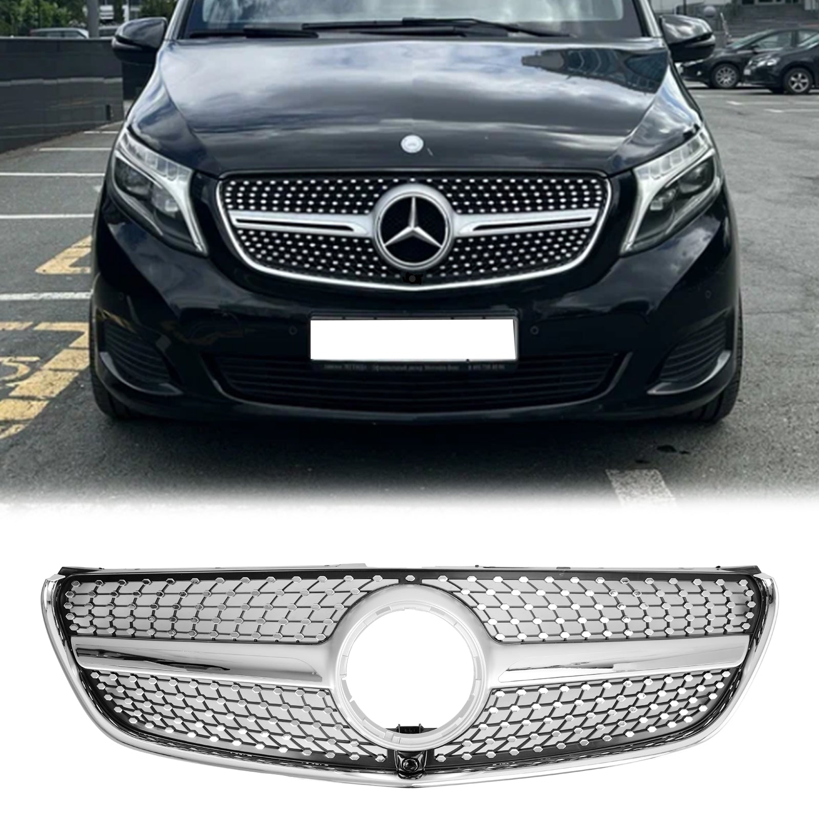 Mercedes Benz V-Class W447 2014-2019 Diamond Grill Front Bumper Chrome Grille