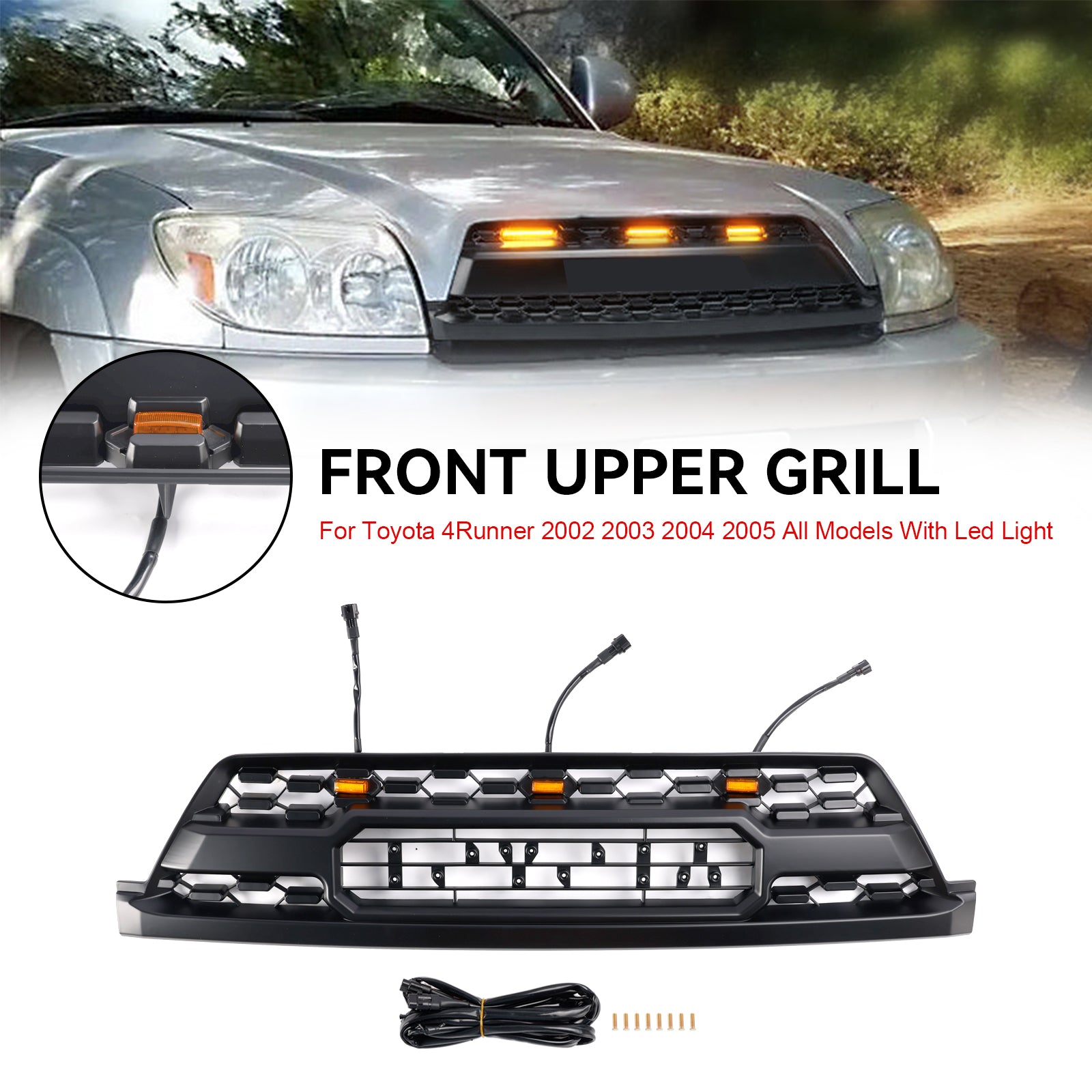 2002-2005  Toyota 4Runner Front Bumper Grill Replacement Black Grille