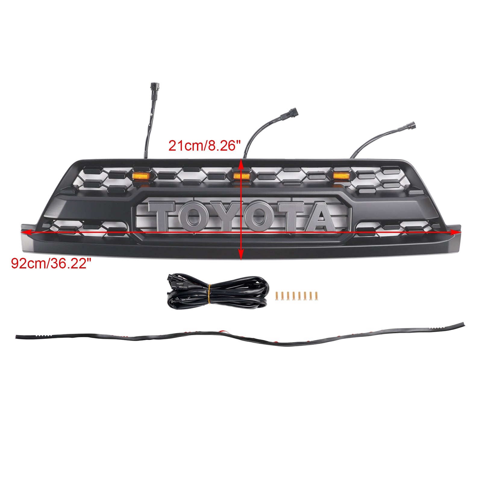 Parrilla delantera para Toyota 4Runner 2002-2005, estilo TRD PRO, color negro, con luces LED