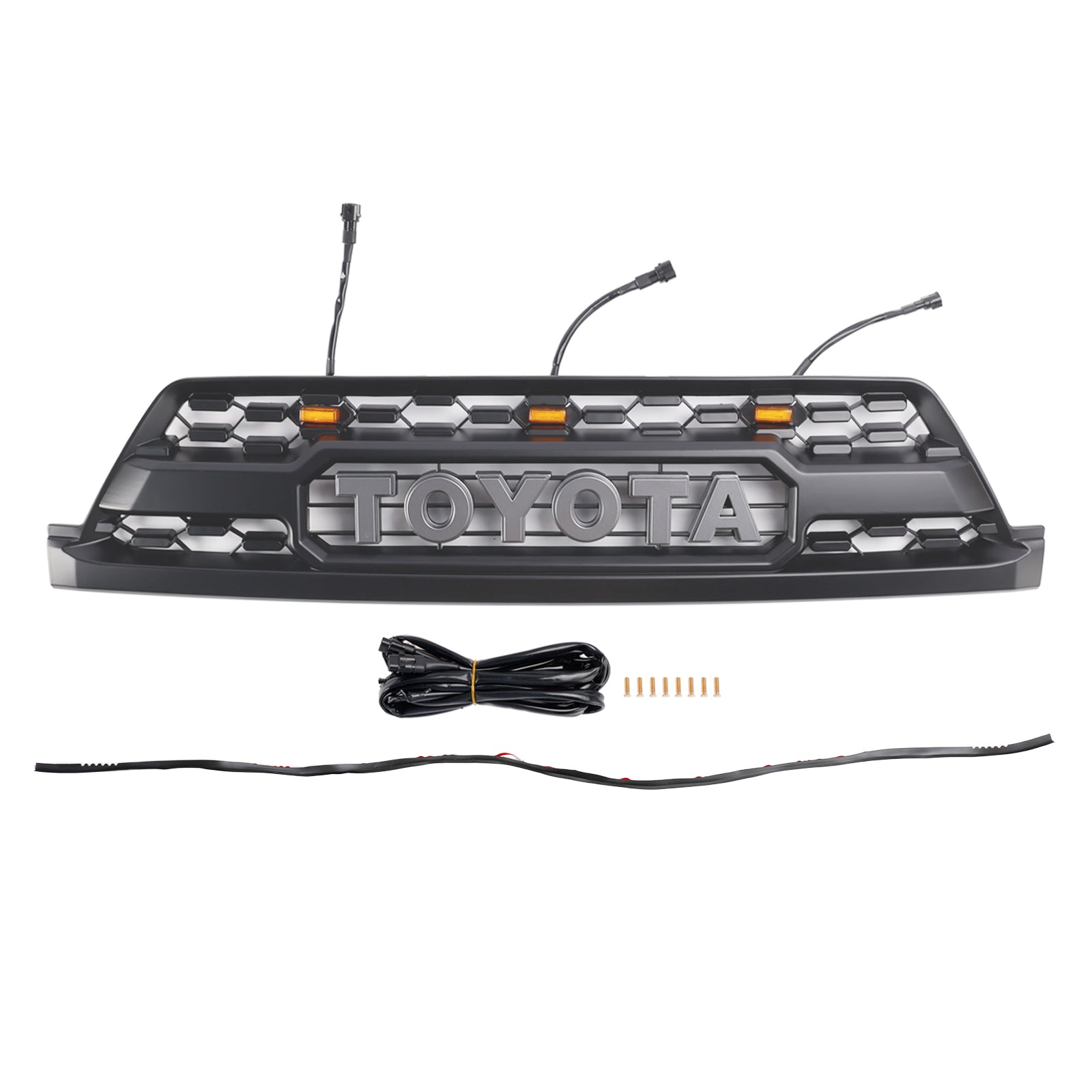 Parrilla delantera para Toyota 4Runner 2002-2005, estilo TRD PRO, color negro, con luces LED