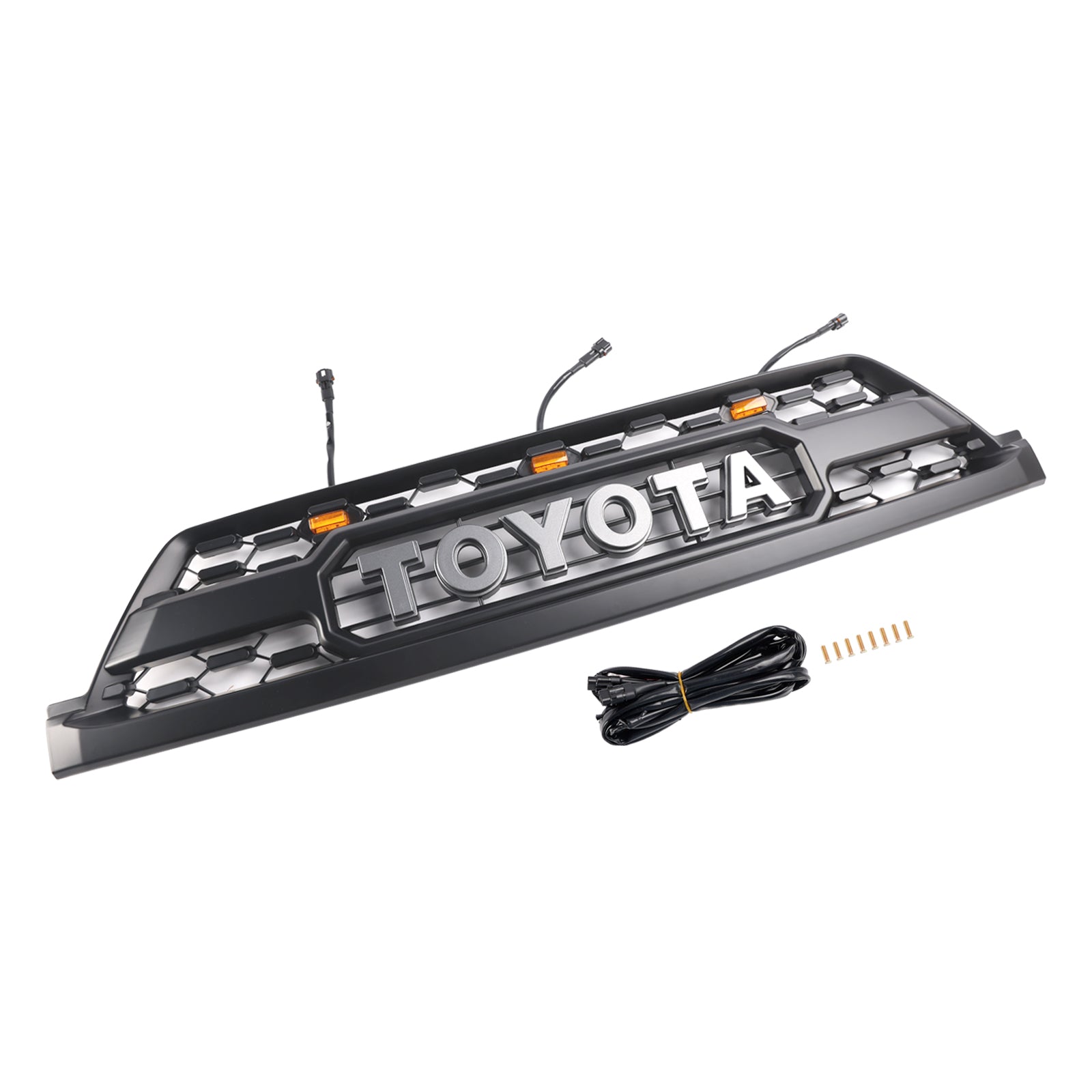 Parrilla delantera para Toyota 4Runner 2002-2005, estilo TRD PRO, color negro, con luces LED