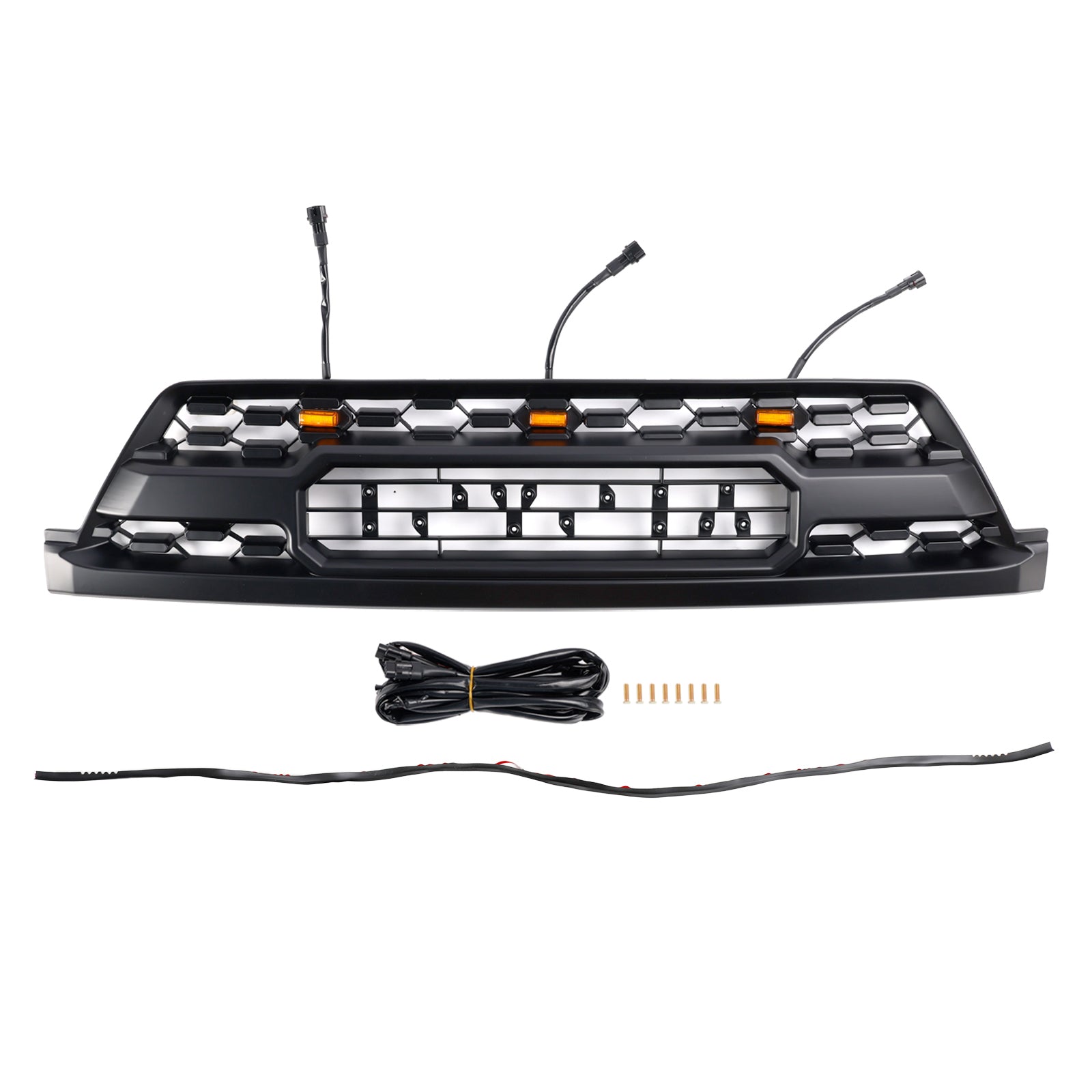 Parrilla delantera para Toyota 4Runner 2002-2005, estilo TRD PRO, color negro, con luces LED