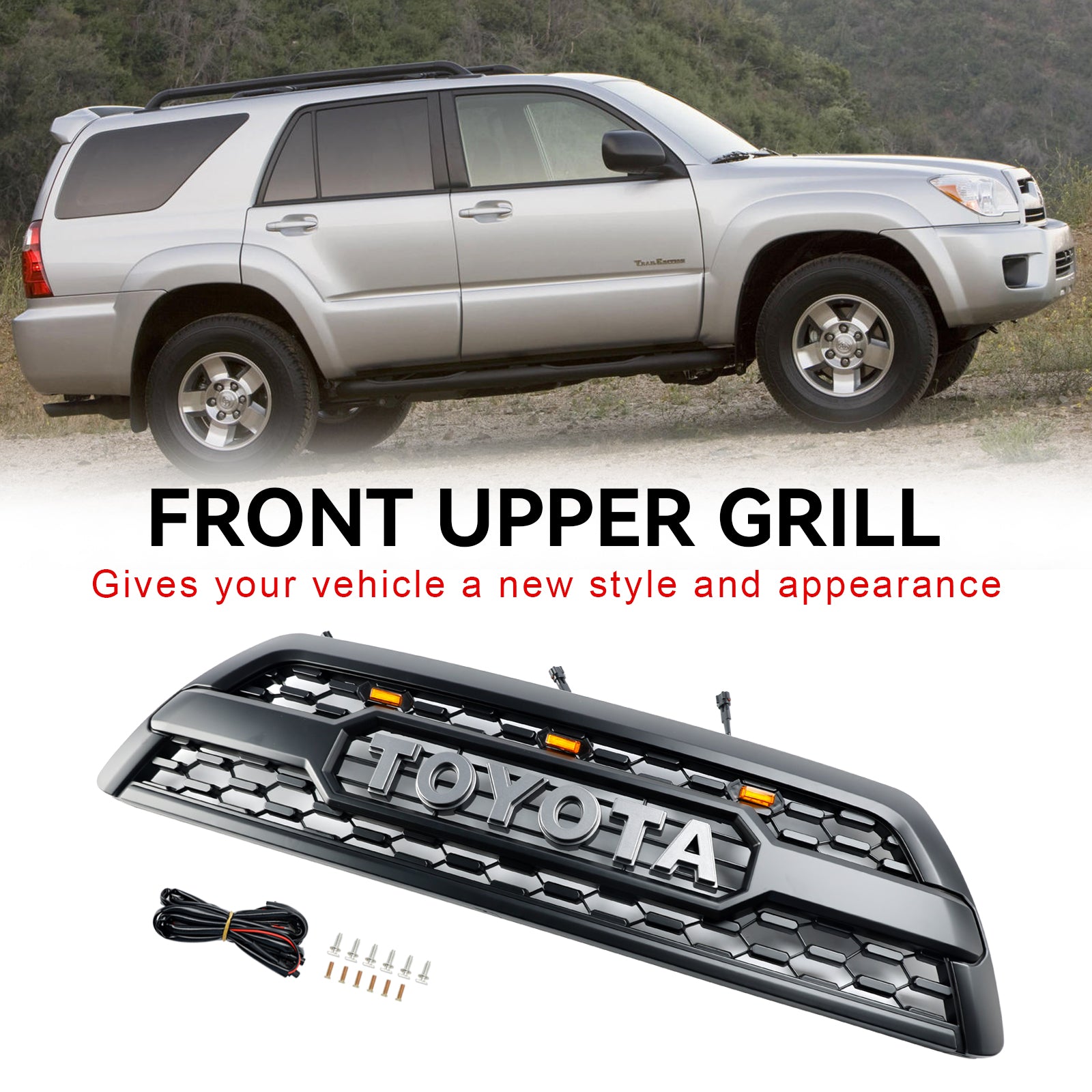 Grille de pare-chocs avant de style TRD PRO pour Toyota 4Runner 2006-2009 Grille noire avec éclairage LED