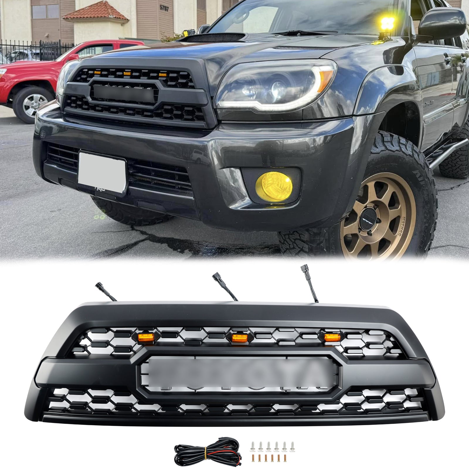 2006-2009 Toyota 4Runner TRD PRO Style Front Bumper Grill Black Grille W/ LED Light