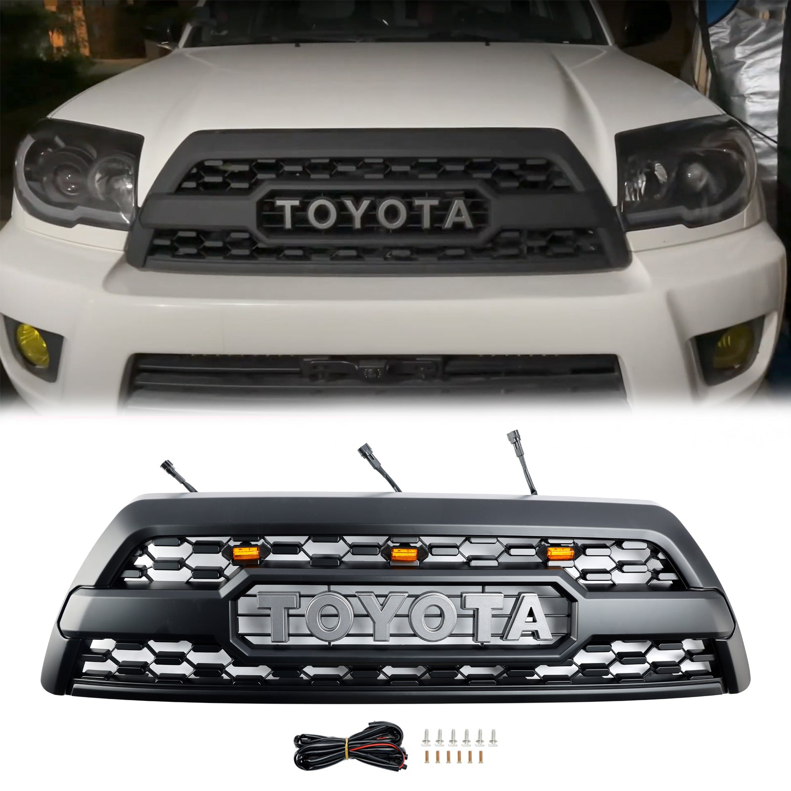 TRD PRO Style | Toyota 4Runner | 2006-2009 | Matte Black Grill | W/ LED Light | Front Bumper Replacement Honeycomb Grille