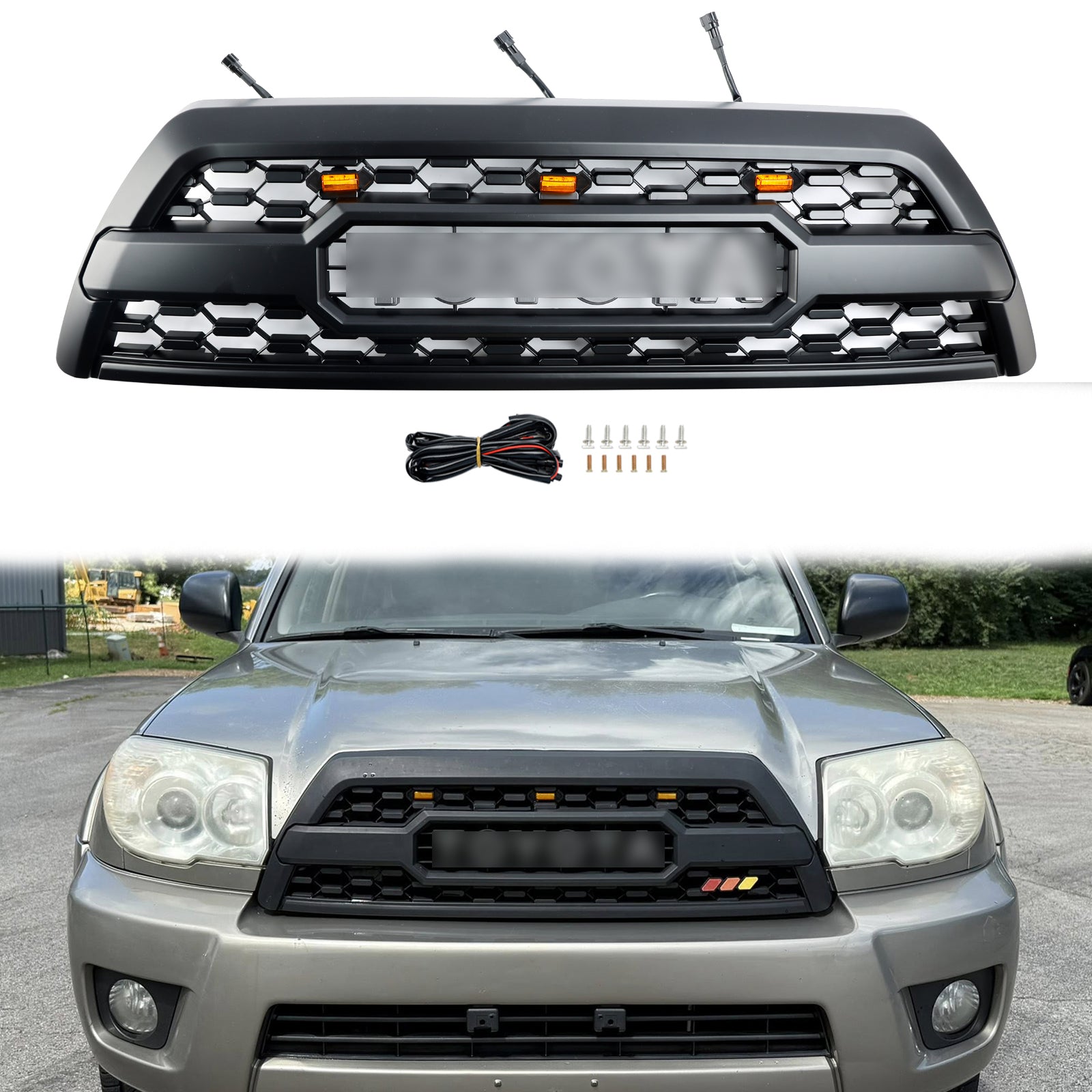 2006-2009 Toyota 4Runner TRD PRO Style Front Bumper Grill Black Grille W/ LED Light