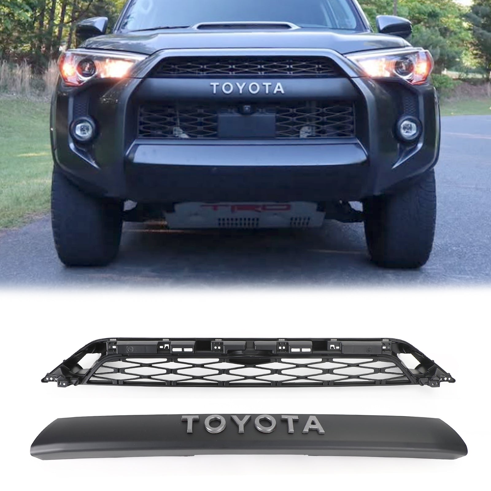 2020-2024 Toyota 4Runner TRD PRO 2 Piece Front Bumper Grille Replacement Black Grill