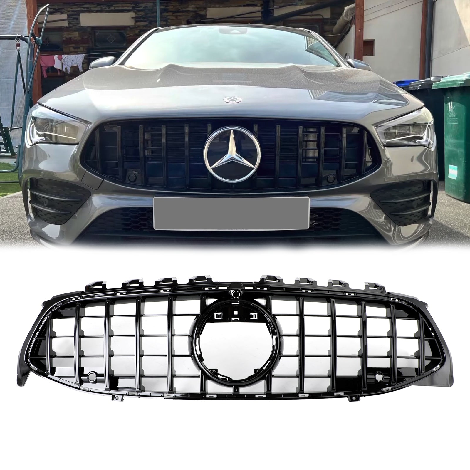 Parrilla de parachoques delantera estilo GTR en negro brillante para Mercedes Benz Clase CLA W118 C118 CLA180/200/220/250 2019-2023