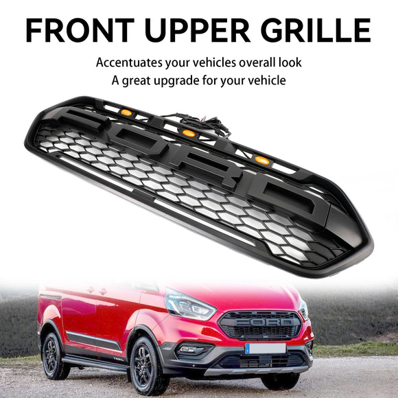 Für Ford Transit Custom 2018-2023 Raptor Grille Honeycomb Mesh Hex Front Black Grill + LED