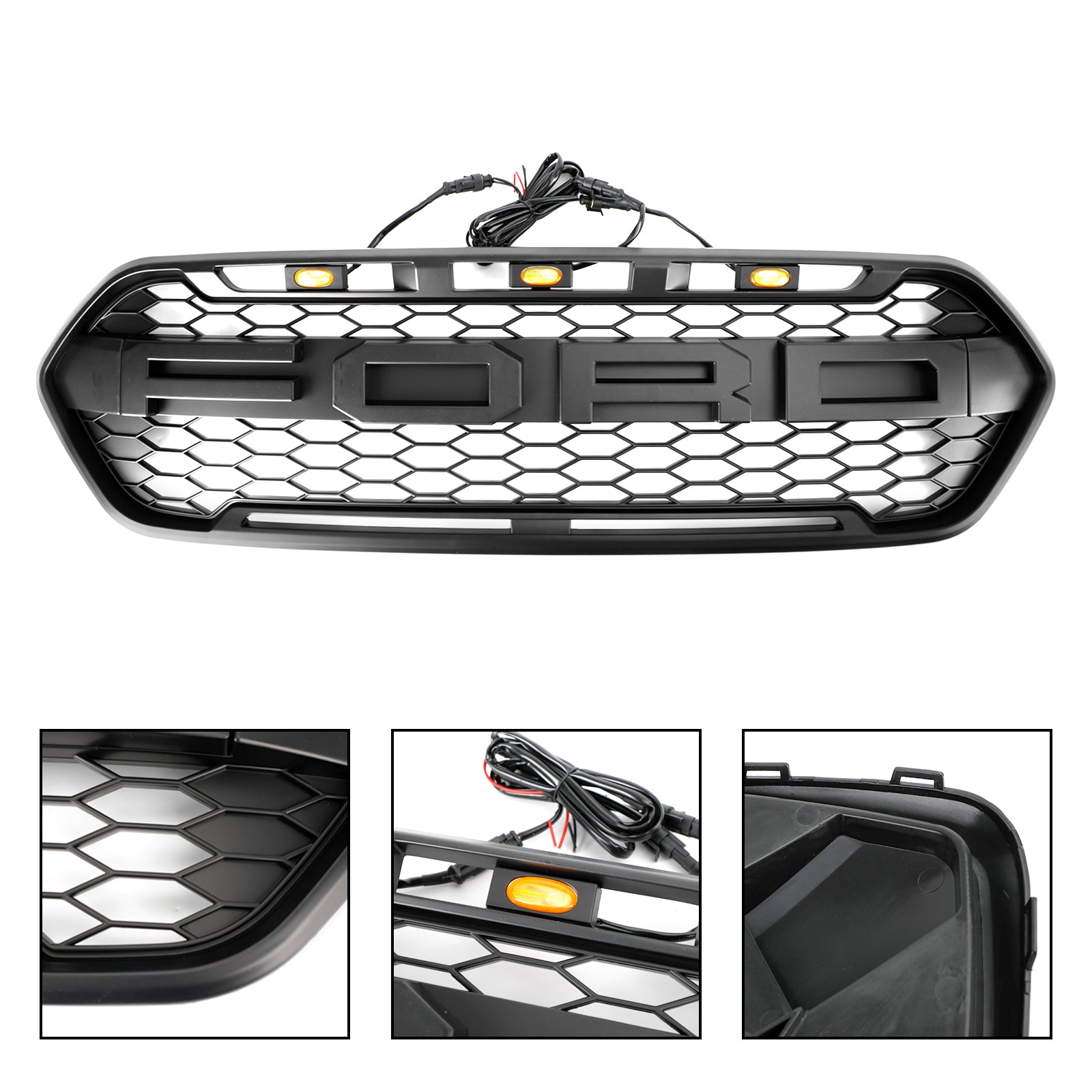Raptor Grill para Ford Transit Custom Custom 2018-2023 Gloss Black Front Bumper Rejer