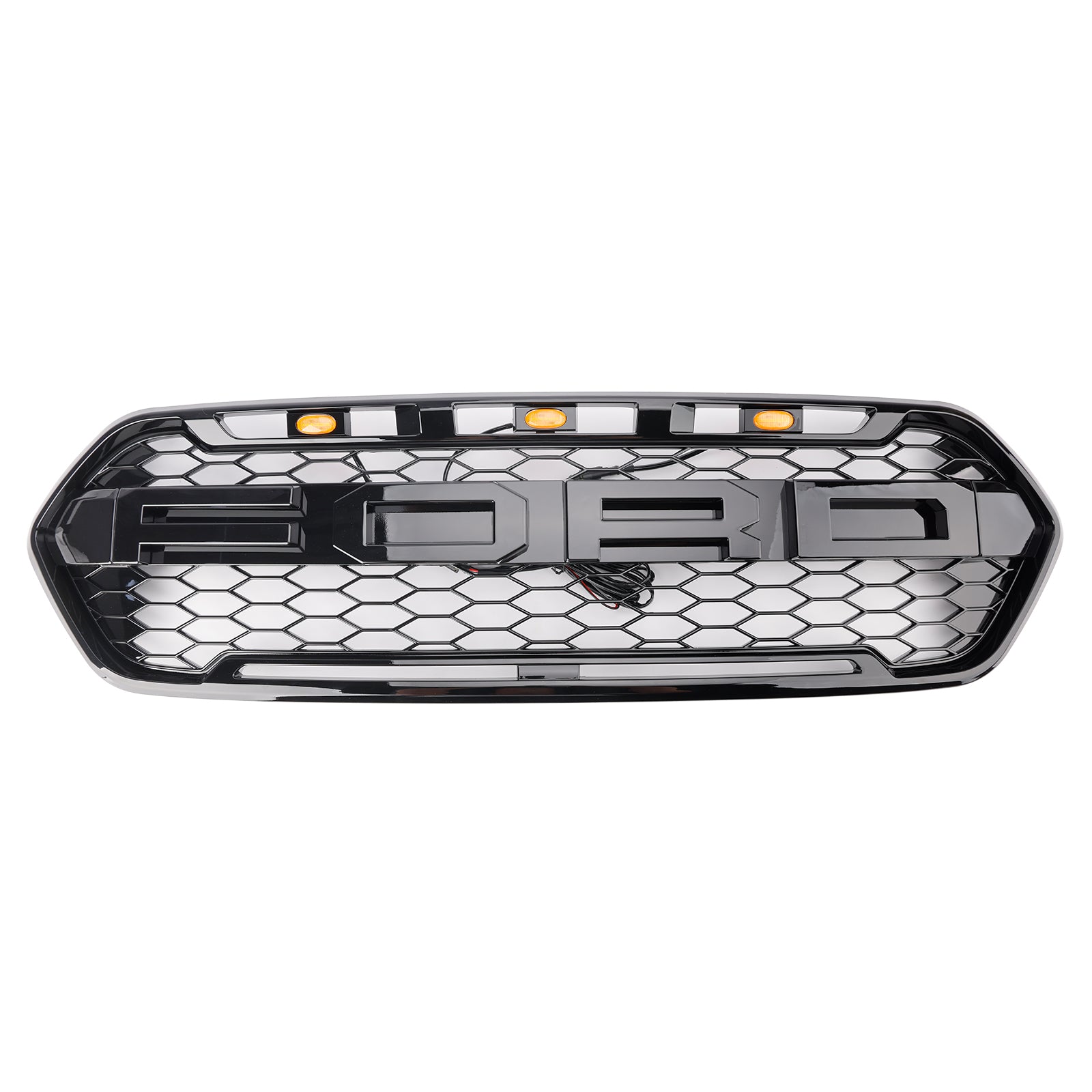Ford Transit 2018-2023 Custom Raptor Front Grill Black Front Bumper Replacement Grille With Led Light