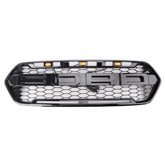 Estilo Raptor | Ford Tránsito personalizado | Negro mate | 2018-2023 | Parrilla de panal de repuesto | Rejilla del parachoques delantero + luces LED