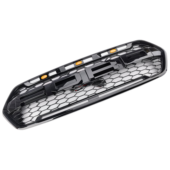 Estilo Raptor | Ford Tránsito personalizado | Negro mate | 2018-2023 | Parrilla de panal de repuesto | Rejilla del parachoques delantero + luces LED