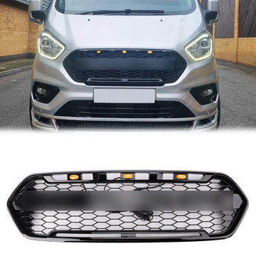 Buy gloss-black Ford Transit Custom / Tourneo Custom 2018-2023 Raptor Front Grill Black Front Bumper Replacement Grille With Led Light + FROD Letter