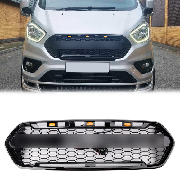 Ford Transit Custom / Tourneo Custom Grill | 2018-2023 | Gloss Black | Raptor Style | Replacement Front Grille With FORD Letter