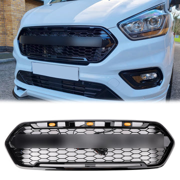2018-2023 Ford Transit Custom / Tourneo Custom Gloss Black Grille Raptor Style Honeycomb Upper Bumper Front Grill + FORD Letter