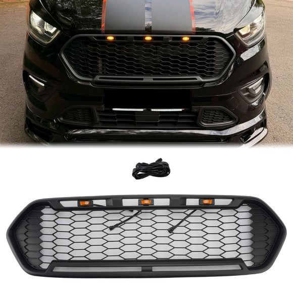 2018-2023 Ford Transit Custom Honeycomb Raptor Style Grill Frontstoßstange Mattschwarzer Grill mit LED