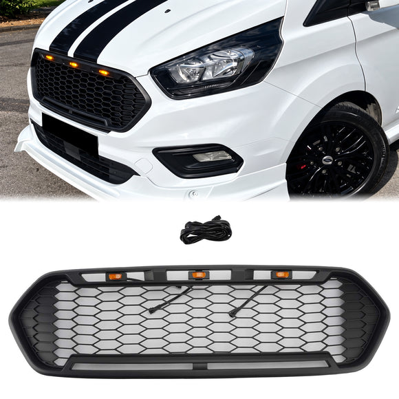 2018-2023 Ford Transit Custom Honeycomb Raptor Style Grill Frontstoßstange Mattschwarzer Grill mit LED