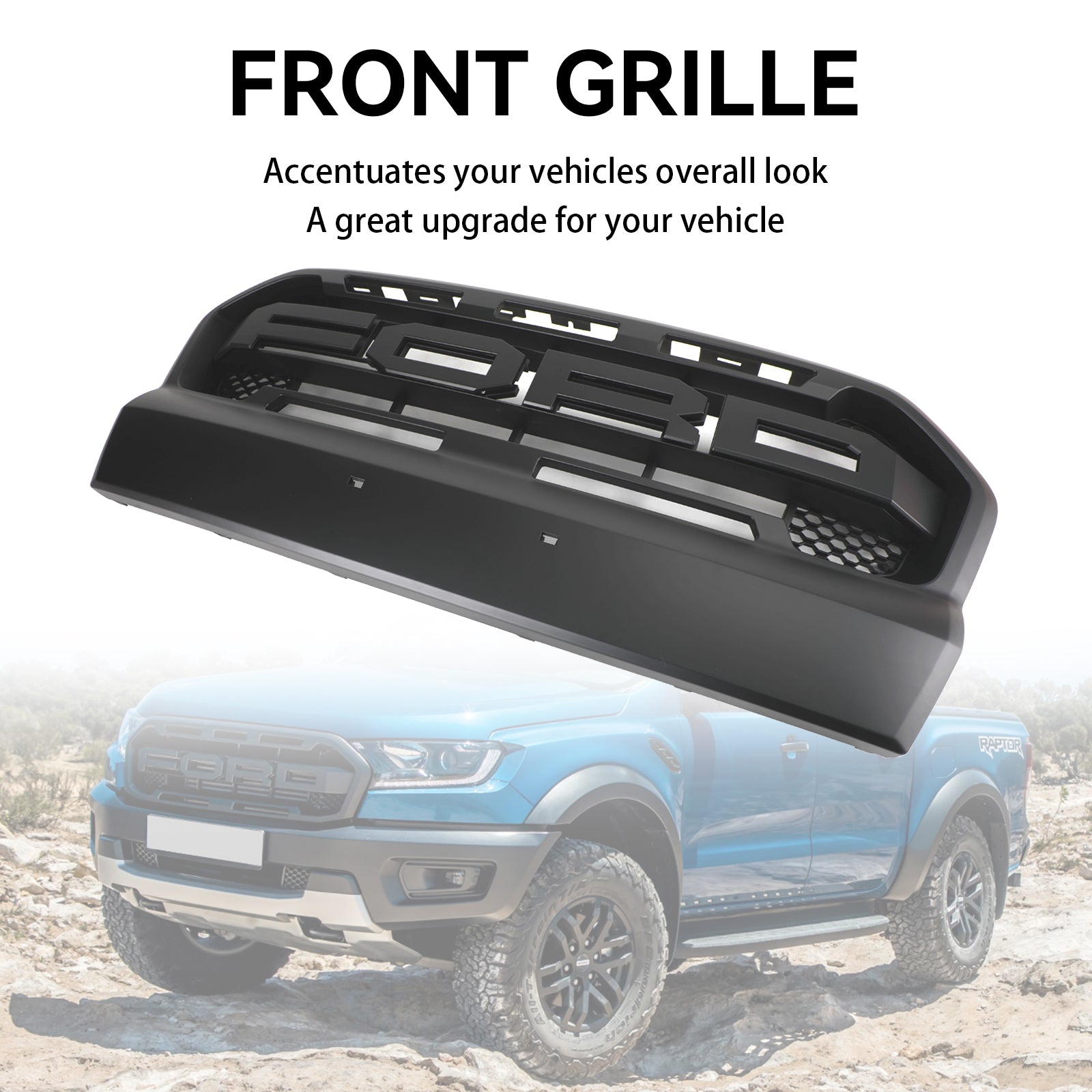 Grille de pare-chocs avant de remplacement de style Ford Ranger T7 Wildtrak Raptor 2015-2019 Grille noire mate