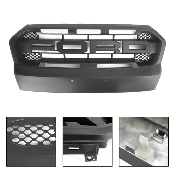 Ford Ranger T7 2015–2019 Wildtrak Raptor Style Ersatz-Frontstoßstangengrill, mattschwarzer Kühlergrill