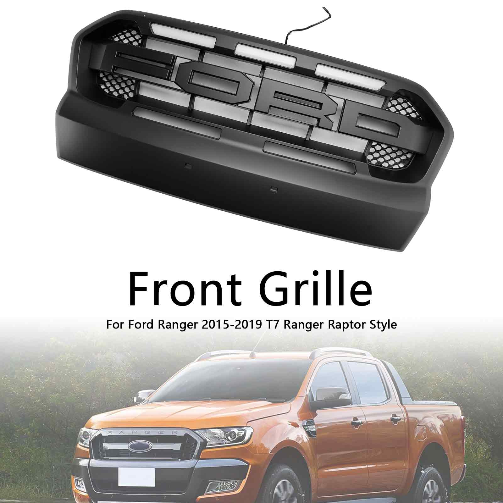 Grille de pare-chocs avant Ford Ranger 2015-2019 T7 Wildtrak Grille de style Raport noire avec 3 LED