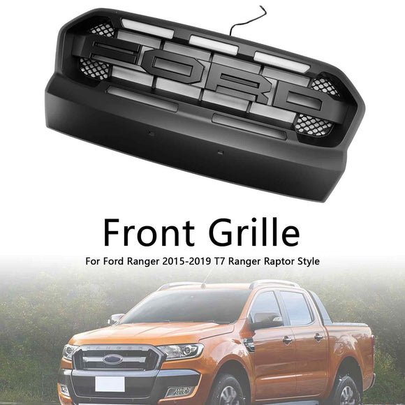 Grille de radiateur d'admission d'air Ford Ranger 2015-2019 Raport grille noire avec lumière LED blanche
