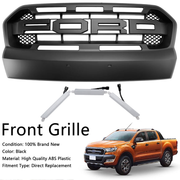 Grille de radiateur d'admission d'air Ford Ranger 2015-2019 Raport grille noire avec lumière LED blanche