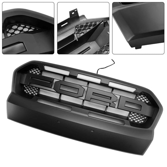 Grille de radiateur d'admission d'air Ford Ranger 2015-2019 Raport grille noire avec lumière LED blanche