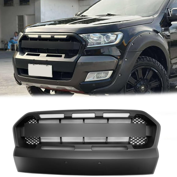 Ford Ranger 2015-2019 T7 Griglia paraurti anteriore Griglia stile Raptor nera CON/3 LED bianchi<lAMP>FOR Lettera