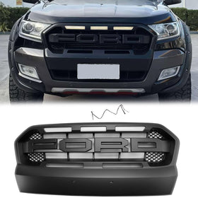 Ford Ranger 2015-2019 T7 Grille de pare-chocs avant noire style Raptor avec 3 LED blanches - 0