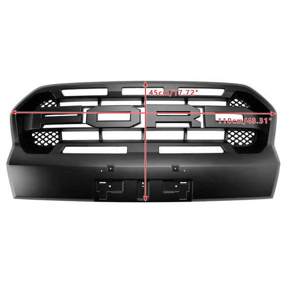 2019-2023 Ford Ranger Wildtrak Raptor Style Grille Matte Black Front Bumper Grille With LED Light