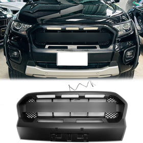 Calandre de style Ford Ranger Wildtrak Raptor 2019-2023, calandre de pare-chocs avant noire mate avec lumière LED & LETTRE FORD