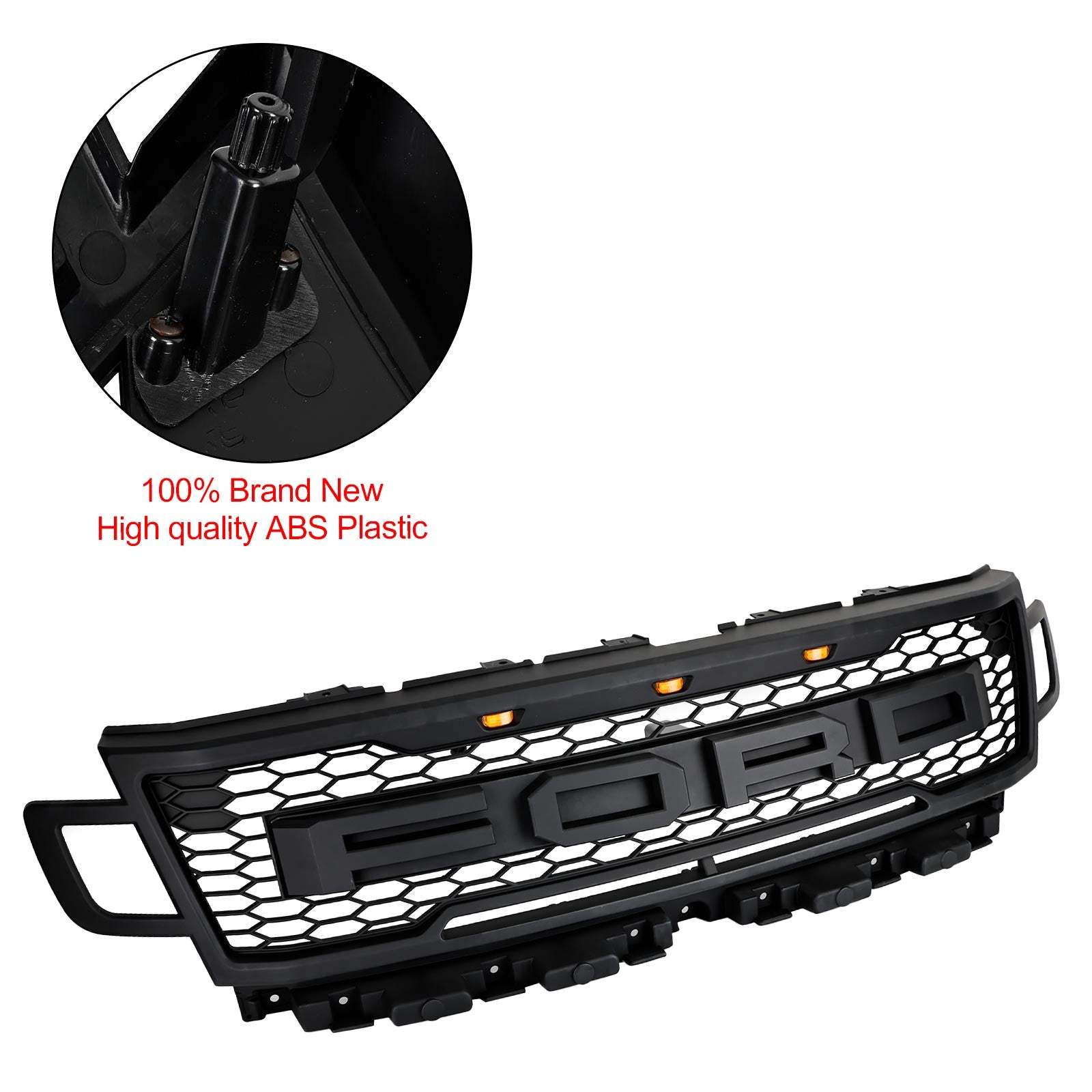 2018-2021 Ford Expedition Front Raptor Grill Matte Black Replacement Grille With LED Light