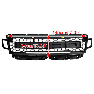 Griglia di ricambio nera opaca per griglia anteriore Ford Expedition Raptor 2018-2021 con luce a LED - 0