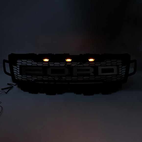 Griglia di ricambio nera opaca per griglia anteriore Ford Expedition Raptor 2018-2021 con luce a LED