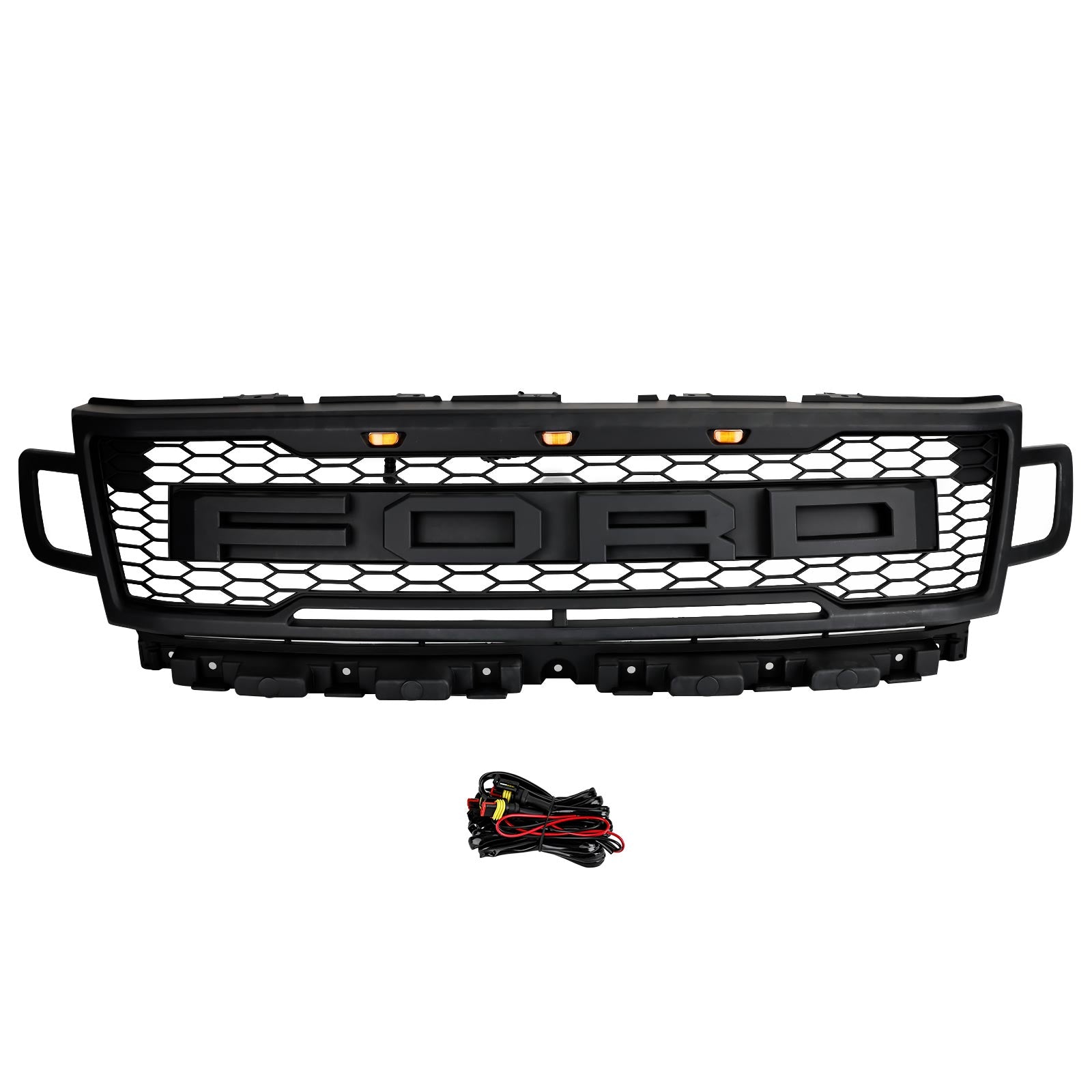 Grille de pare-chocs avant Ford Expedition XL/XLT/Limited 2018-2021 Grille de style Raptor noire avec LED