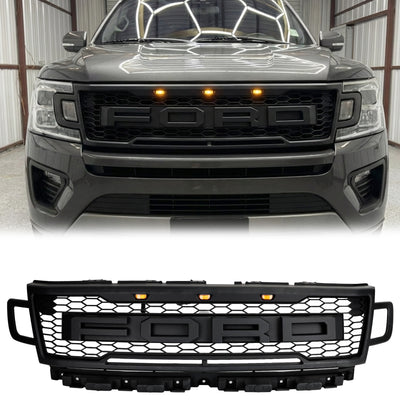 Ford Expedition XL/XLT/Limited 2018-2021 voorbumpergrille, zwarte Raptor-stijl grille met LED
