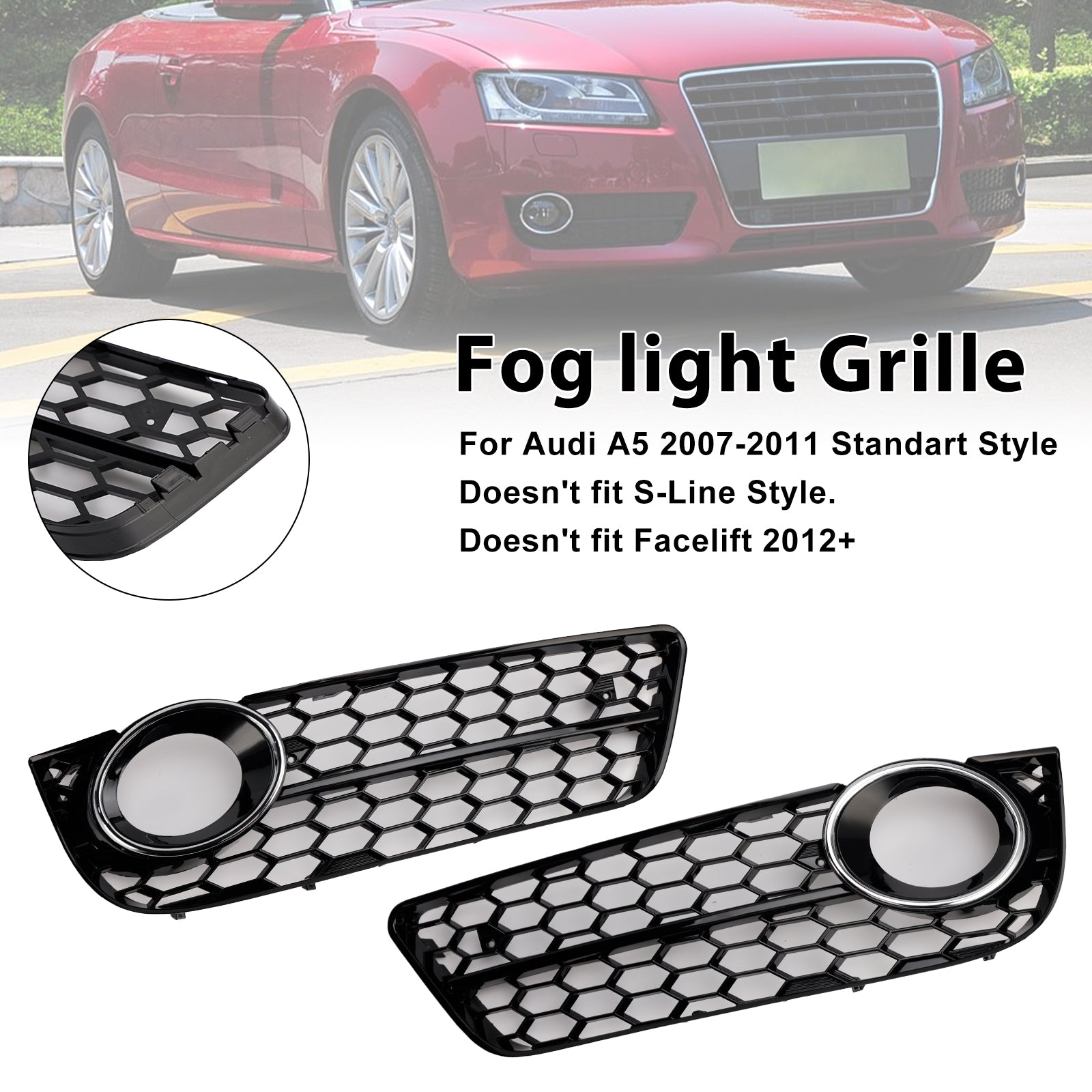 Audi 2007–2011 A5 Standart Style 1522024 Paar Waben-Nebelscheinwerfer-Abdeckungsgrill