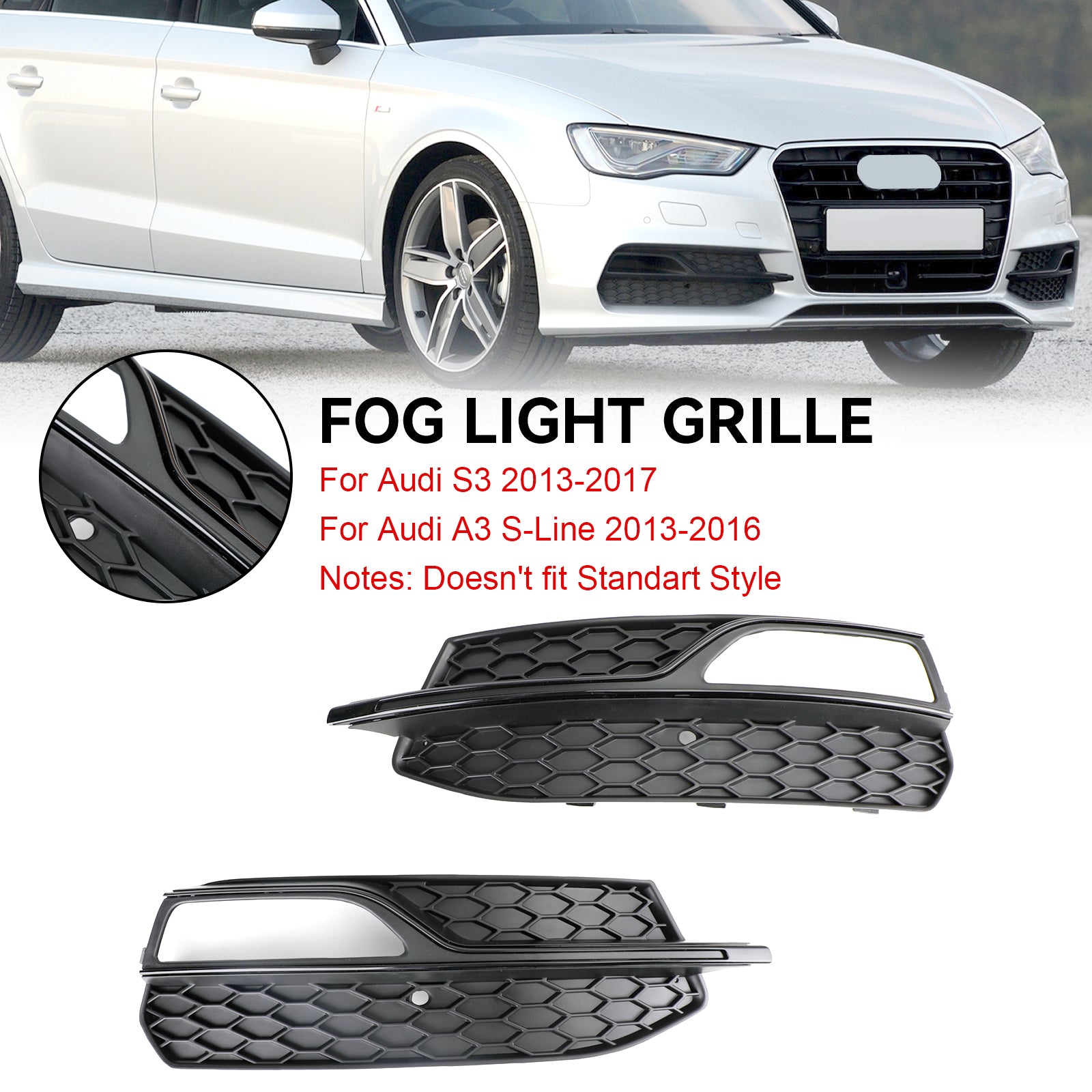Audi A3 S-Line 8V 2013-2016 Parrilla de luz antiniebla de panal, cubierta inferior del parachoques delantero, rejilla negra 8V3807681G 8V3807682G