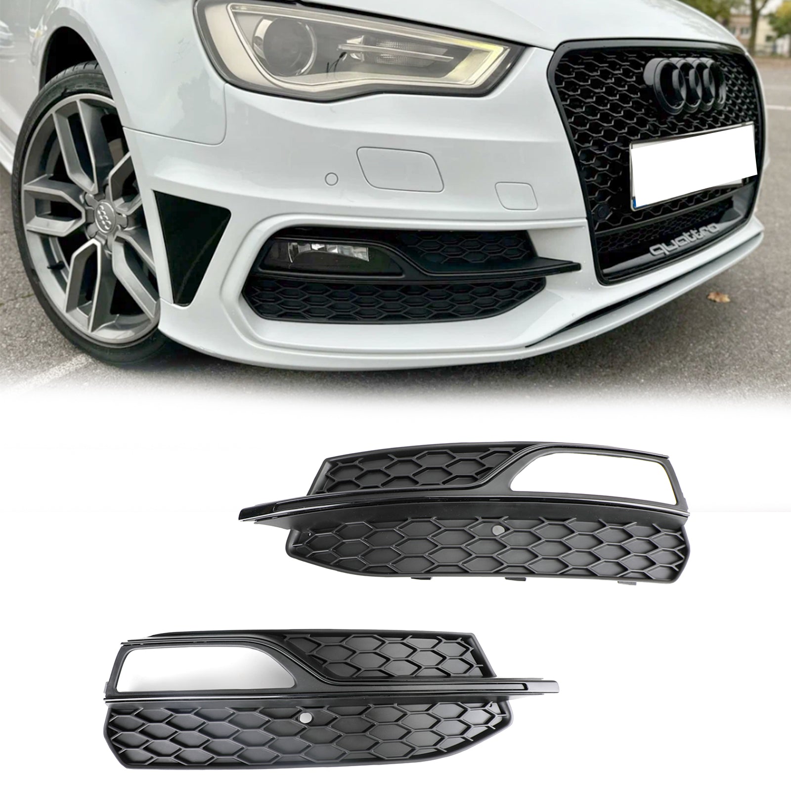 Grille de protection de phare antibrouillard inférieure de pare-chocs de remplacement de grille en nid d'abeille pour Audi A3 S-Line / S3 2013-2016 8V3807681G 8V3807682G