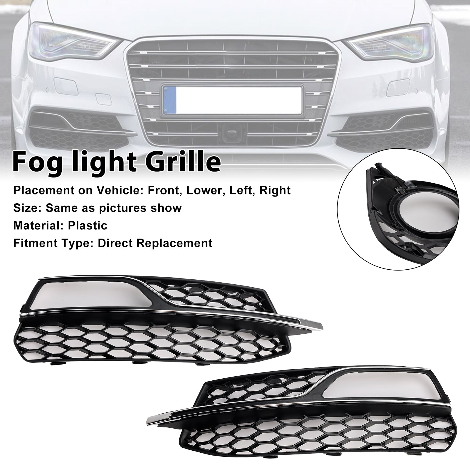 Audi A3 S-Line 8V 2013-2016 Parrilla de luz antiniebla de panal, cubierta inferior del parachoques delantero, rejilla negra 8V3807681G 8V3807682G