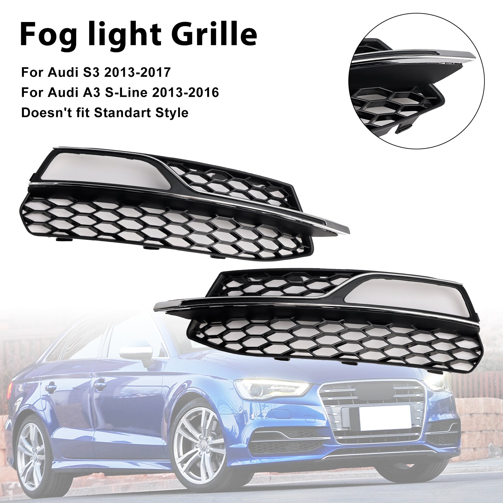 Audi A3 S-Line 8V 2013-2016 Parrilla de luz antiniebla de panal, cubierta inferior del parachoques delantero, rejilla negra 8V3807681G 8V3807682G