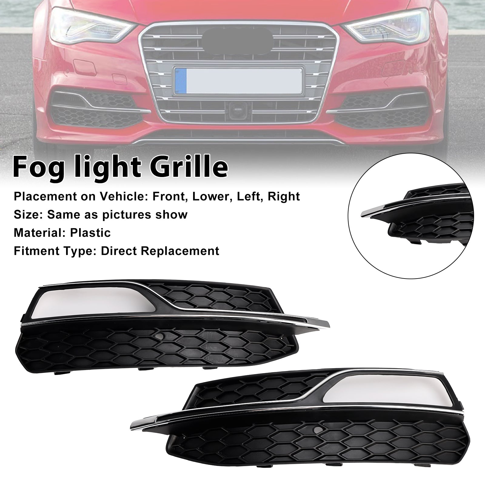 Audi A3 S-Line 8V 2013-2016 Parrilla de luz antiniebla de panal, cubierta inferior del parachoques delantero, rejilla negra 8V3807681G 8V3807682G