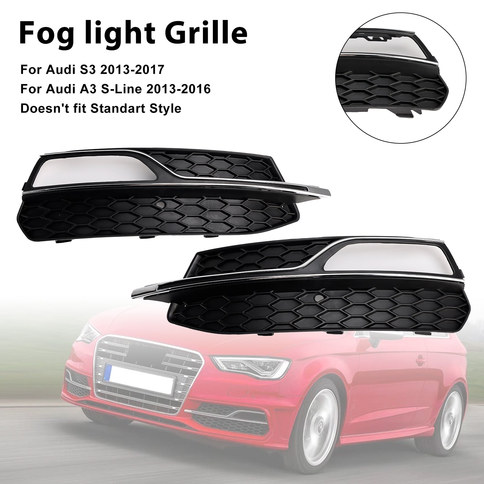 Audi A3 S-Line 8V 2013-2016 Parrilla de luz antiniebla de panal, cubierta inferior del parachoques delantero, rejilla negra 8V3807681G 8V3807682G