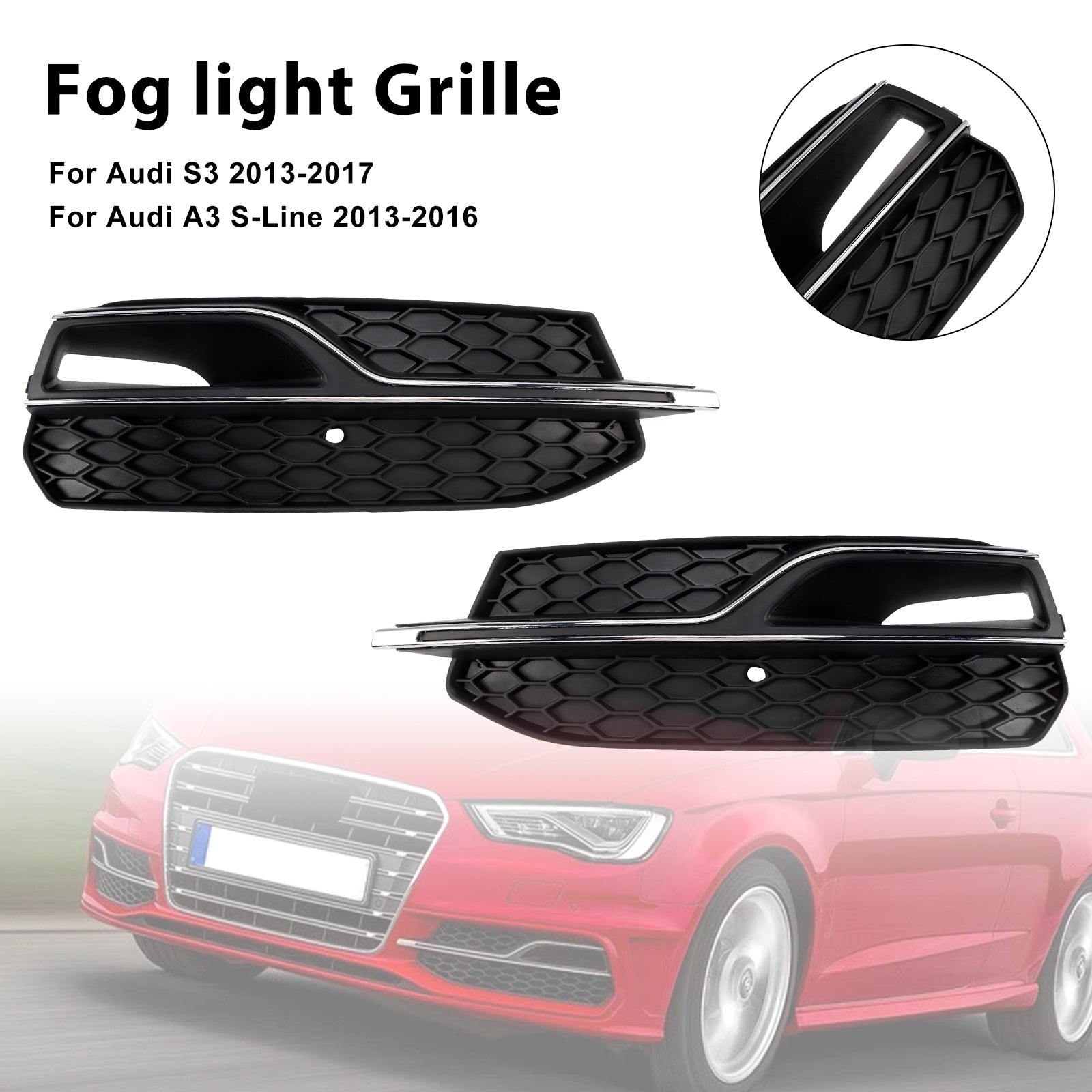 2013-2016 Audi S3 8V Honeycomb Lower Grille Front Bumper Fog Light Cover Black Grill 8V3807681L 8V3807681K