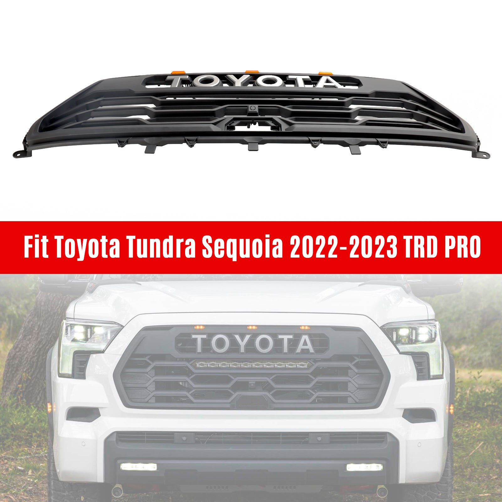 Toyota Sequoia 2022-2024 TRD PRO Style Front Bumper Grill Black Grille