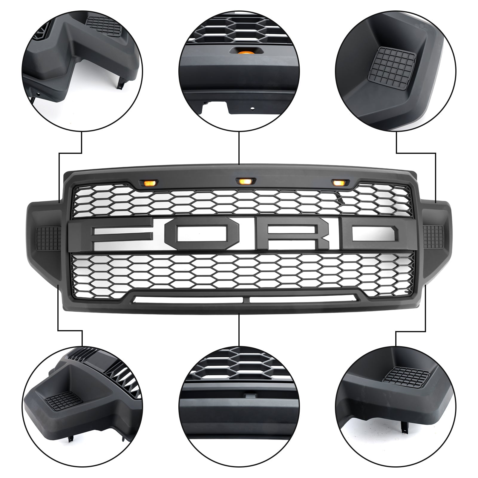 2021-2022 Ford F250 F350 F450 F550 Super Duty Raptor Style Front Bumper Grill Black Grille W/LED