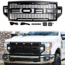 2021-2022 Ford F250 F350 F450 F550 Super Duty Raptor Style Front Bumper Grill Black Grille W/LED-4