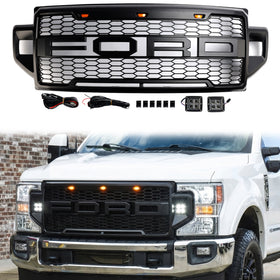Ford F250 F350 F450 F550 | 2021 2022 | Parrilla delantera Raptor | Negro mate | Parrilla de repuesto para parachoques superior con letras & CONDUJO