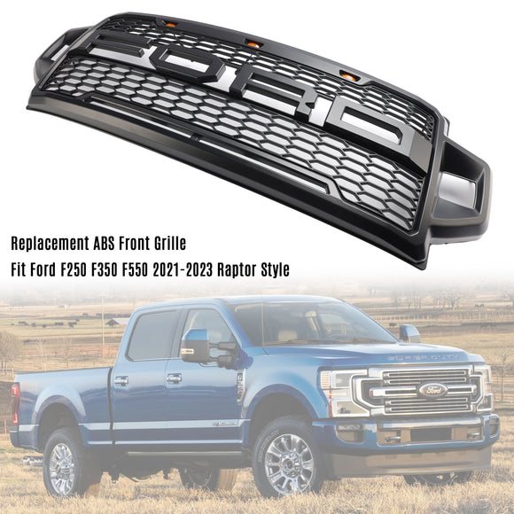 2021-2022 Ford F250 F350 F450 F550 Super Duty Raptor Style Front Bumper Grill Black Grille W/LED